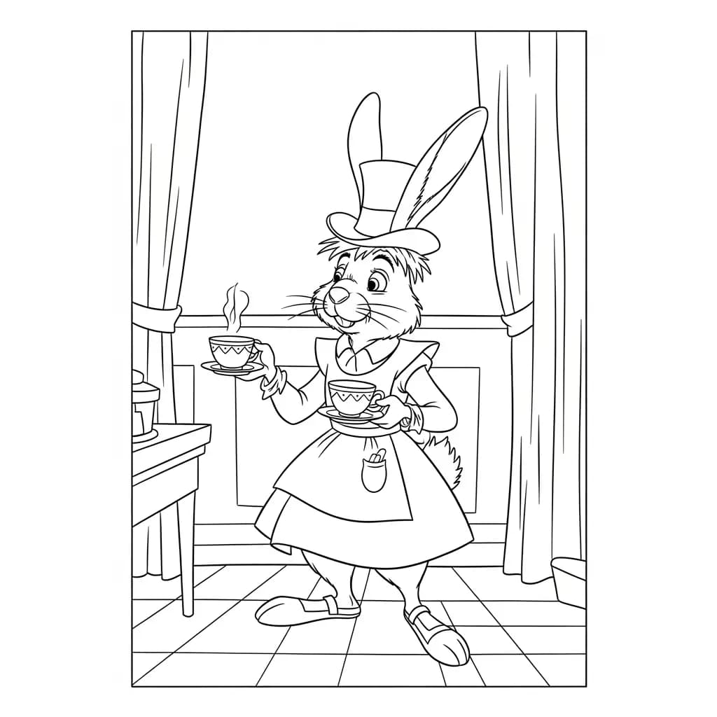 alice tomando chá com o chapeleiro maluco – desenho para colorir