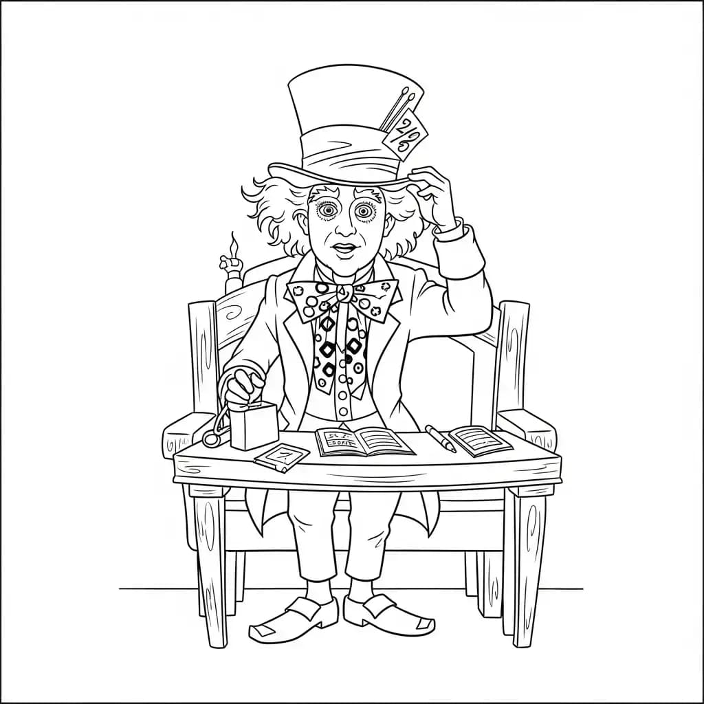 alice tomando chá com o chapeleiro maluco – desenho para colorir