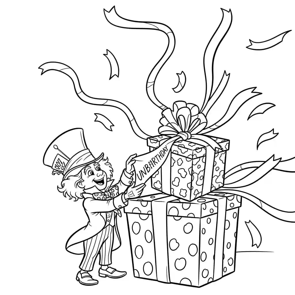 alice tomando chá com o chapeleiro maluco – desenho para colorir