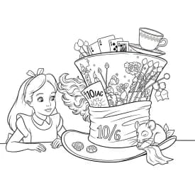 alice tomando chá com o chapeleiro maluco – desenho para colorir