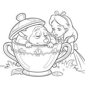 alice tomando chá com o chapeleiro maluco – desenho para colorir