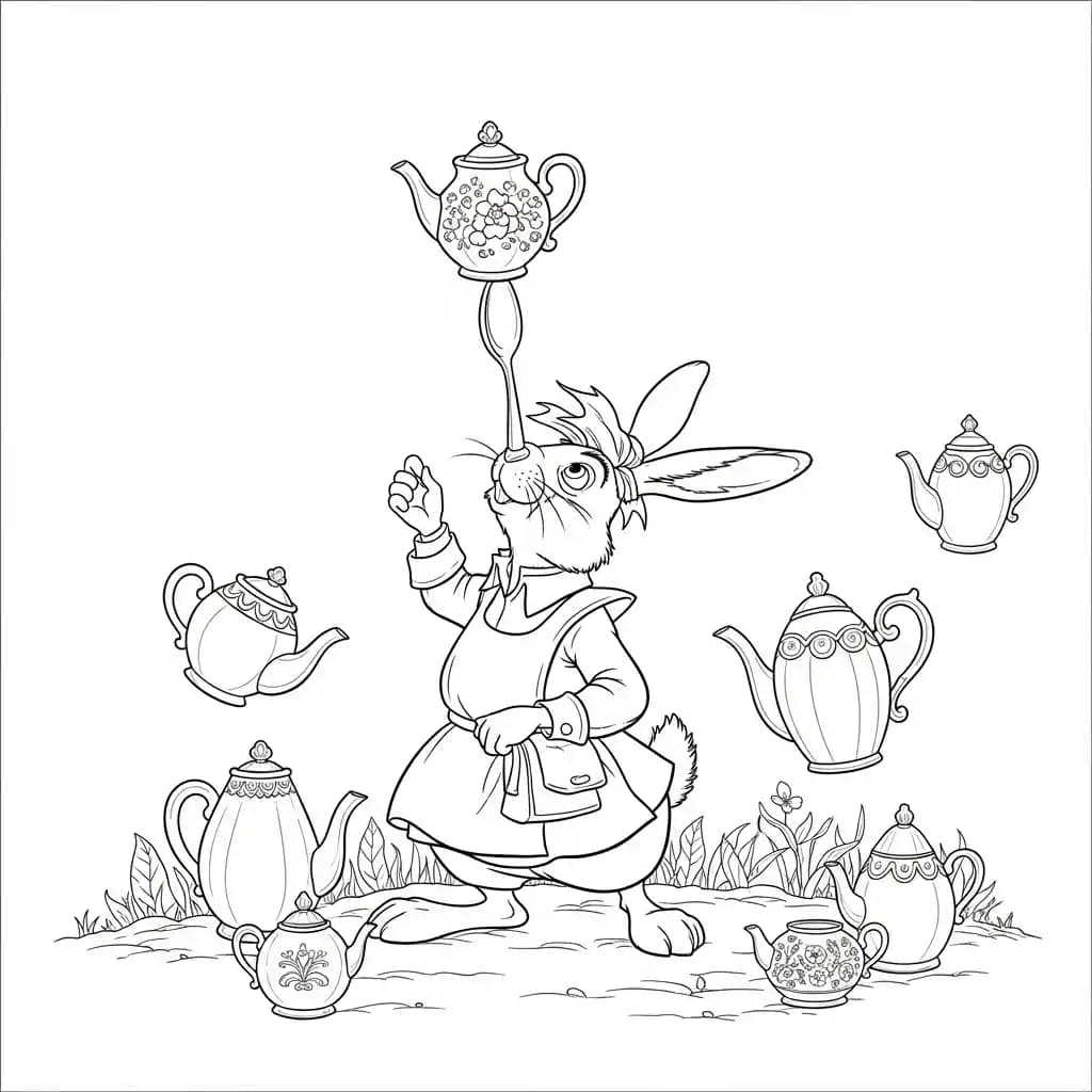 alice tomando chá com o chapeleiro maluco – desenho para colorir