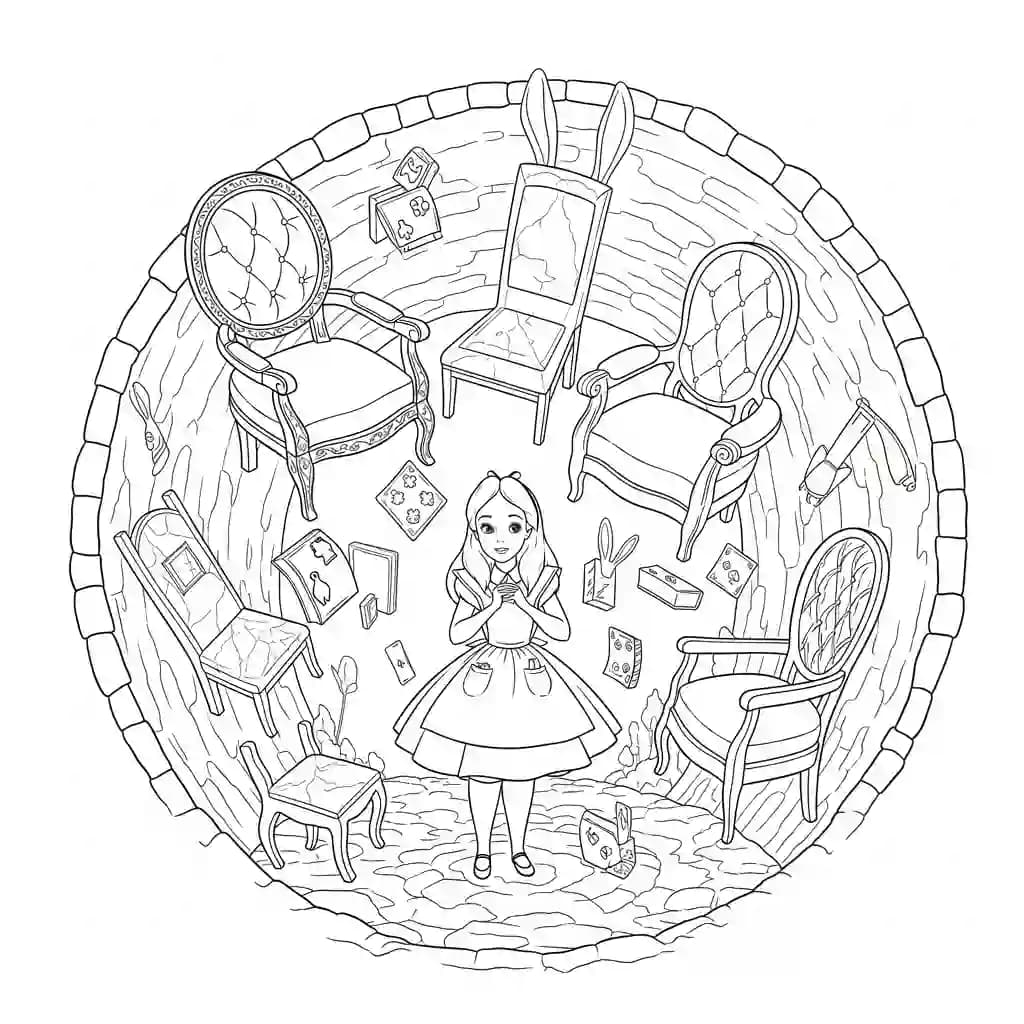 alice tomando chá com o chapeleiro maluco – desenho para colorir