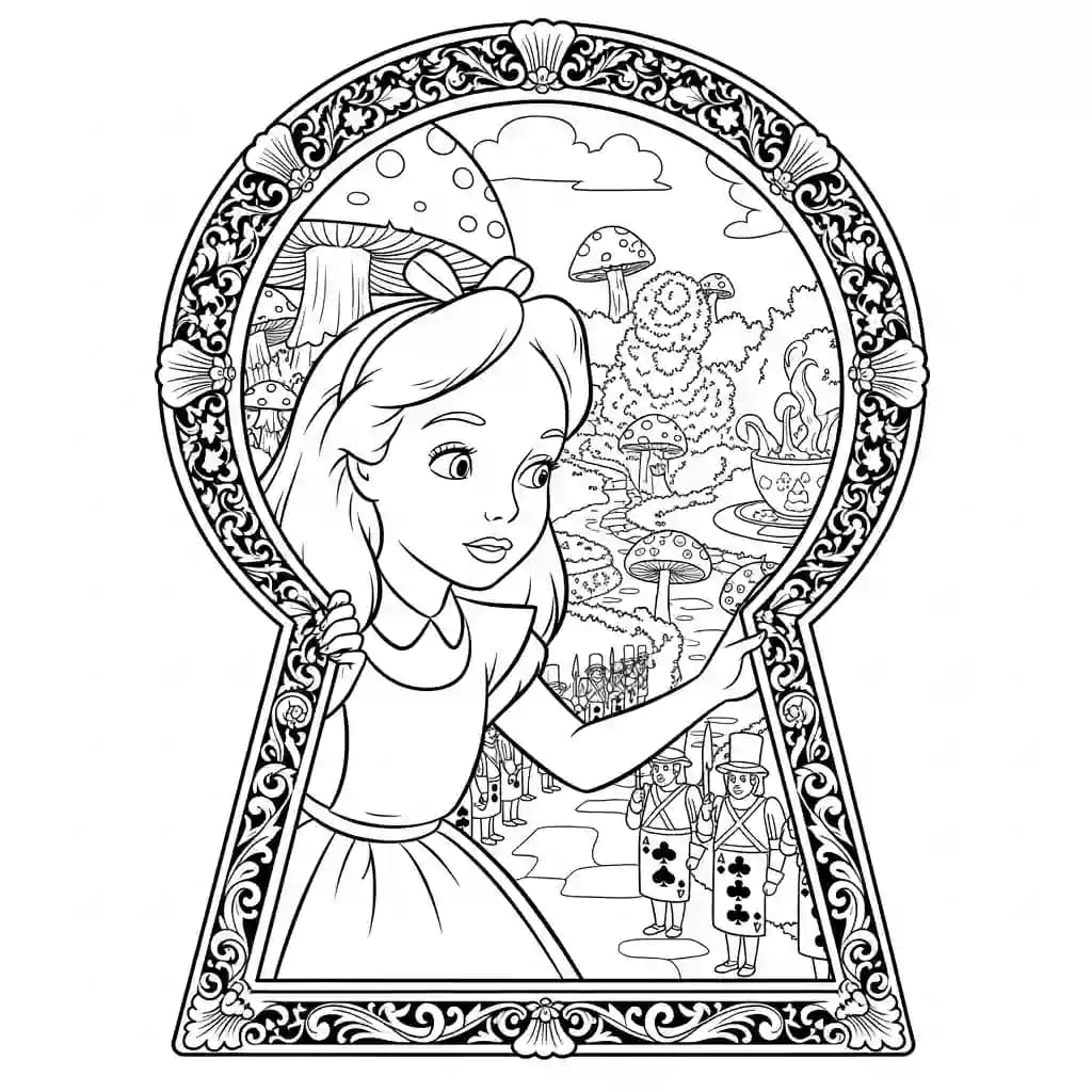 alice tomando chá com o chapeleiro maluco – desenho para colorir