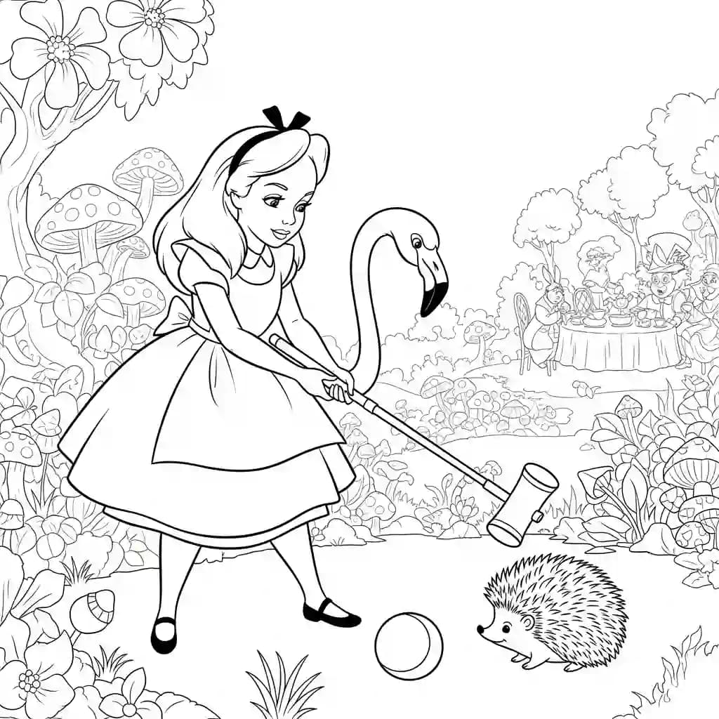 alice tomando chá com o chapeleiro maluco – desenho para colorir