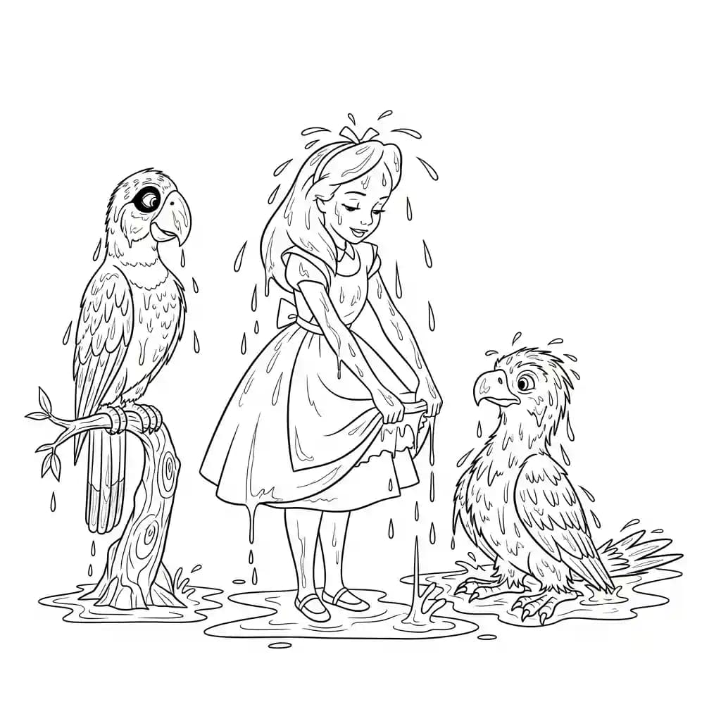 alice tomando chá com o chapeleiro maluco – desenho para colorir