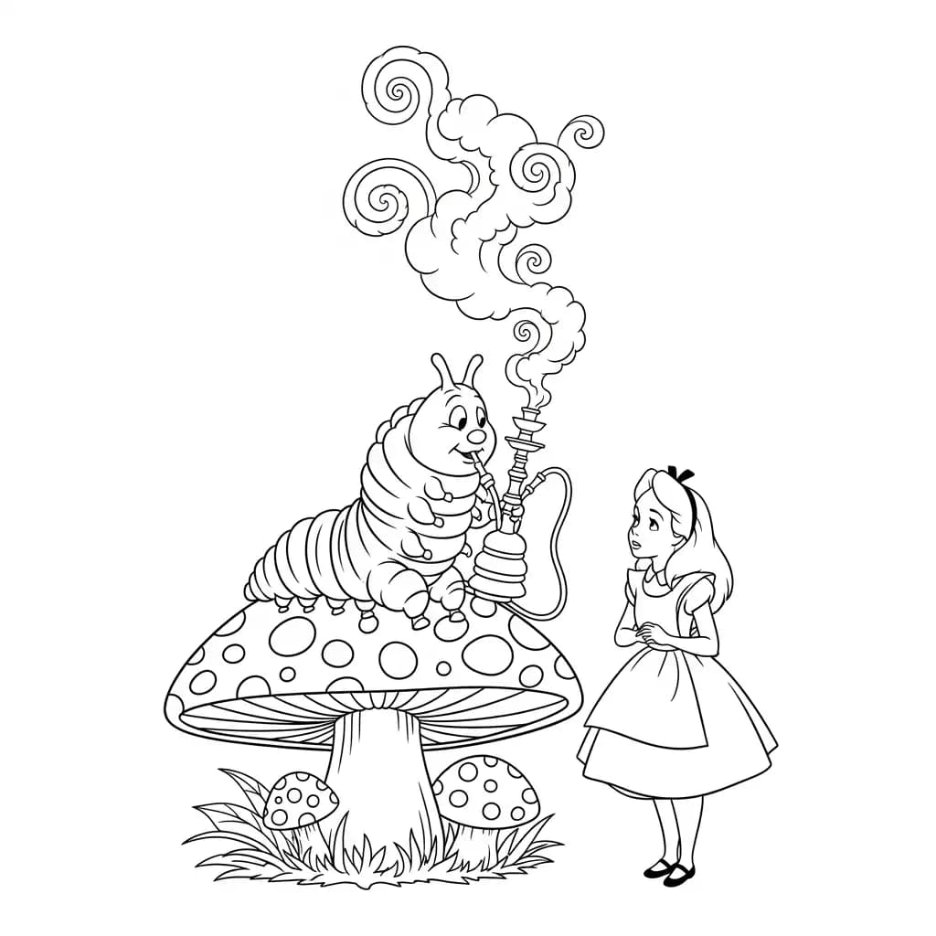 alice tomando chá com o chapeleiro maluco – desenho para colorir