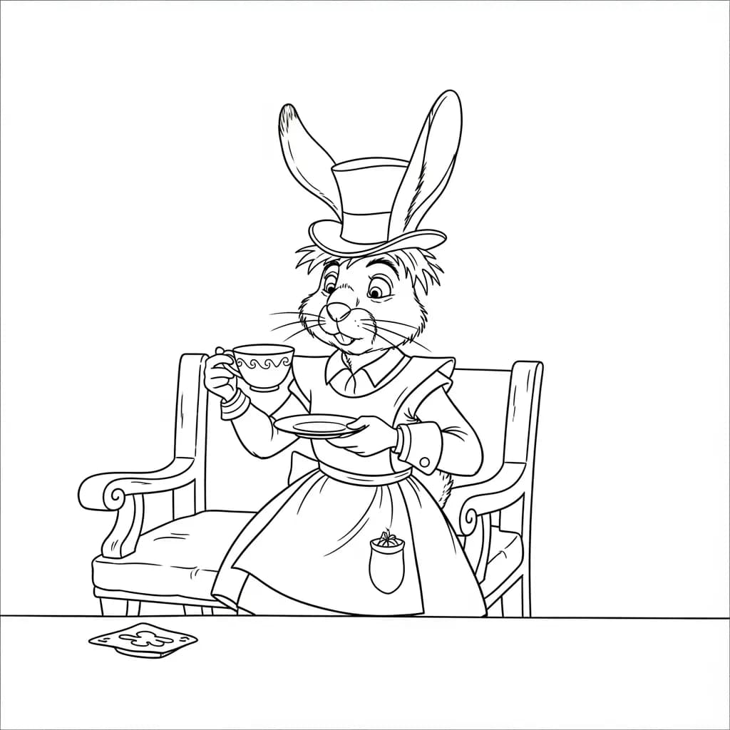 alice tomando chá com o chapeleiro maluco – desenho para colorir