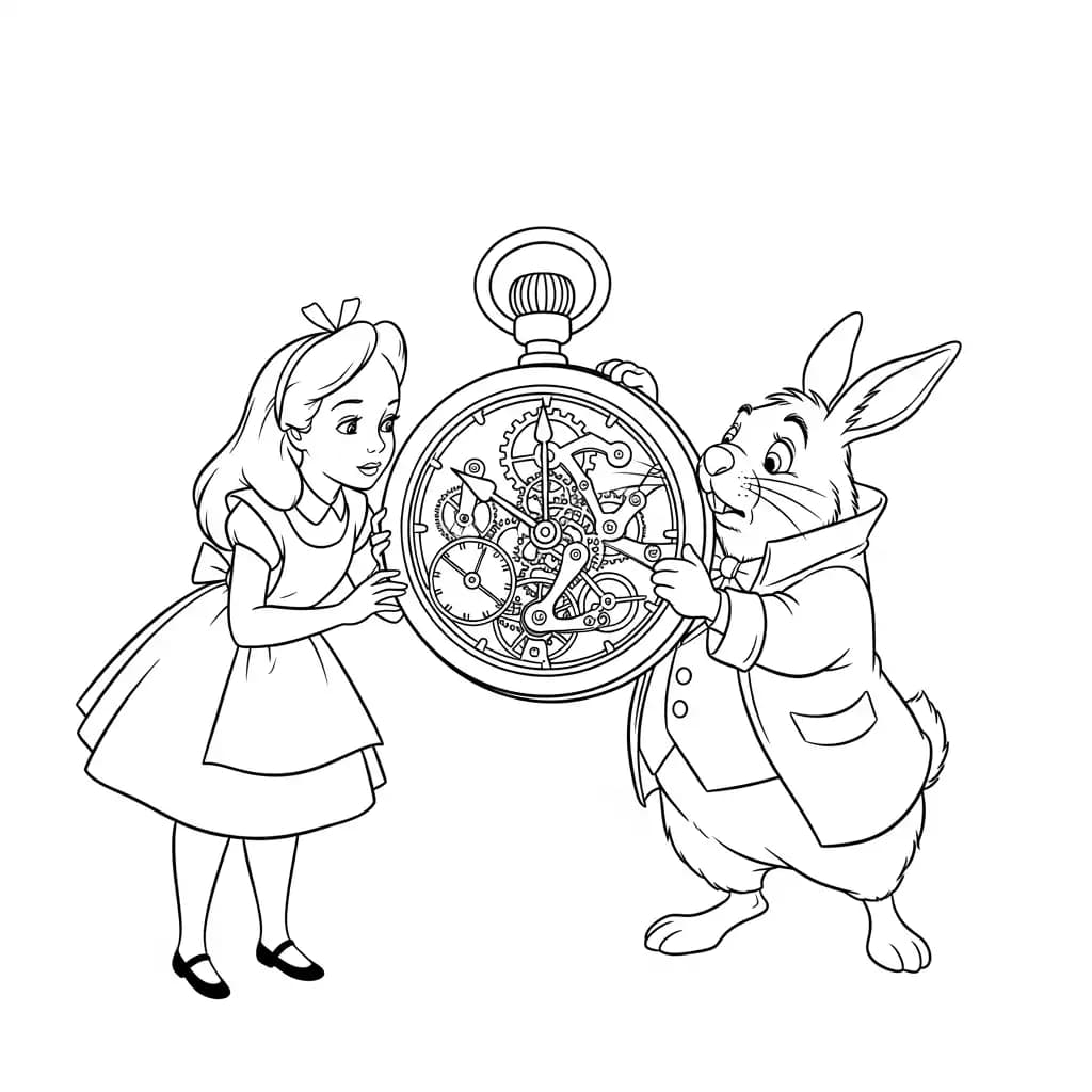 alice tomando chá com o chapeleiro maluco – desenho para colorir