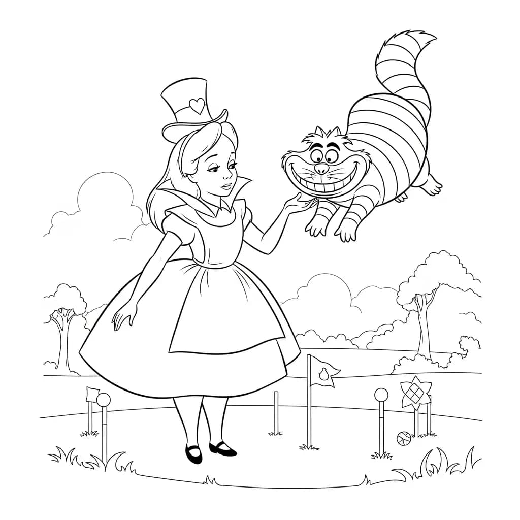 alice tomando chá com o chapeleiro maluco – desenho para colorir