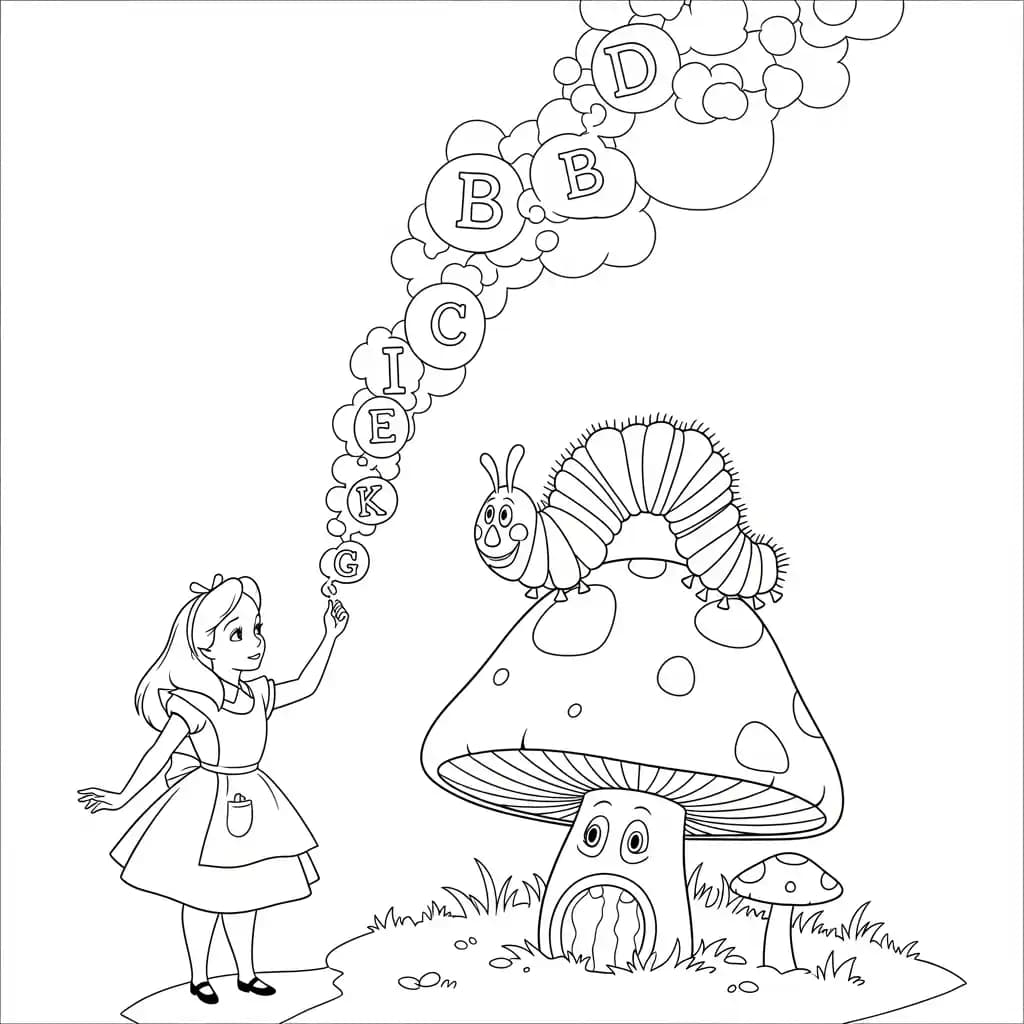 alice tomando chá com o chapeleiro maluco – desenho para colorir