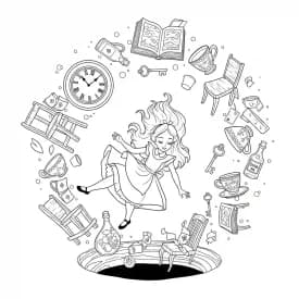 alice tomando chá com o chapeleiro maluco – desenho para colorir