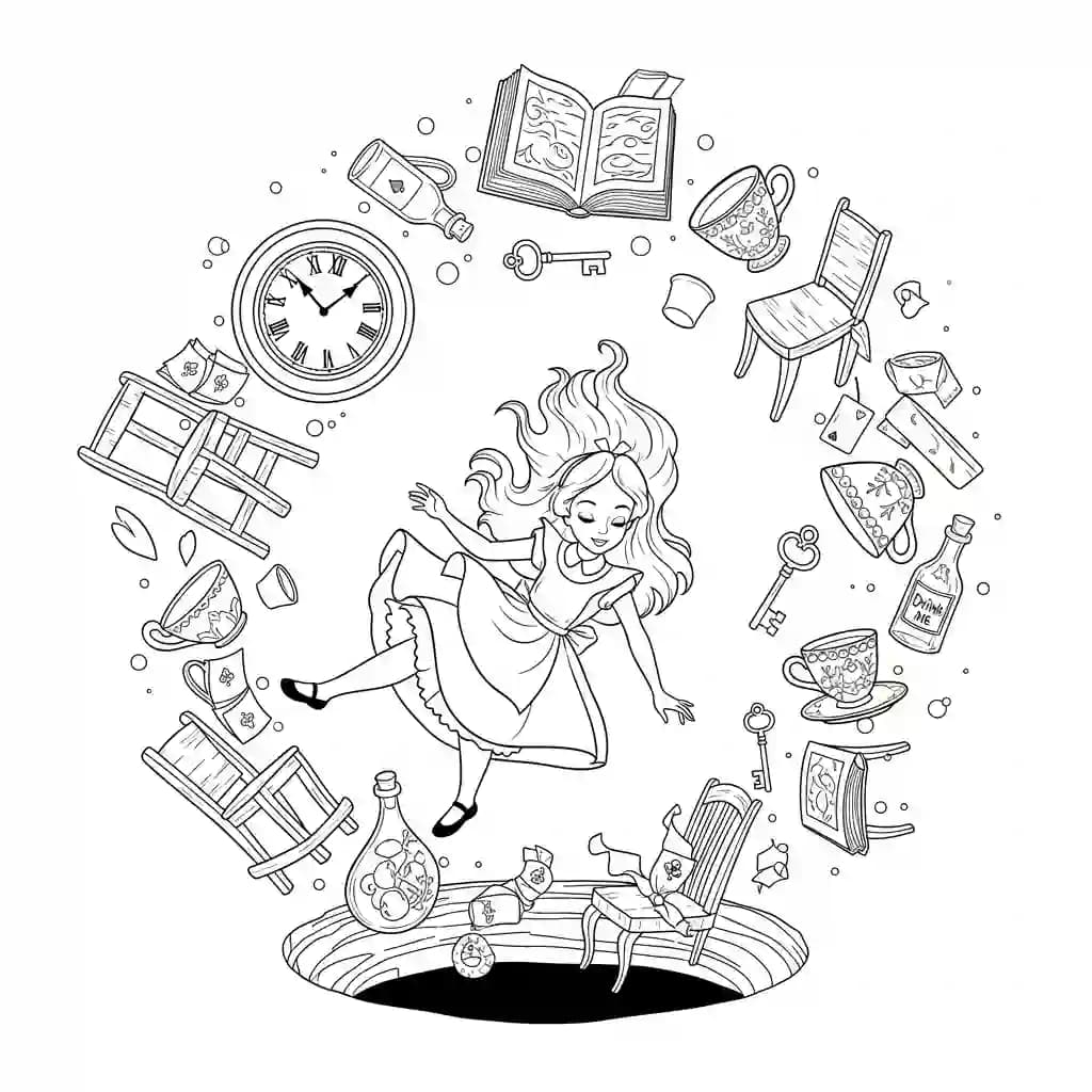 alice tomando chá com o chapeleiro maluco – desenho para colorir