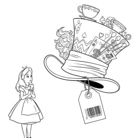 alice tomando chá com o chapeleiro maluco – desenho para colorir