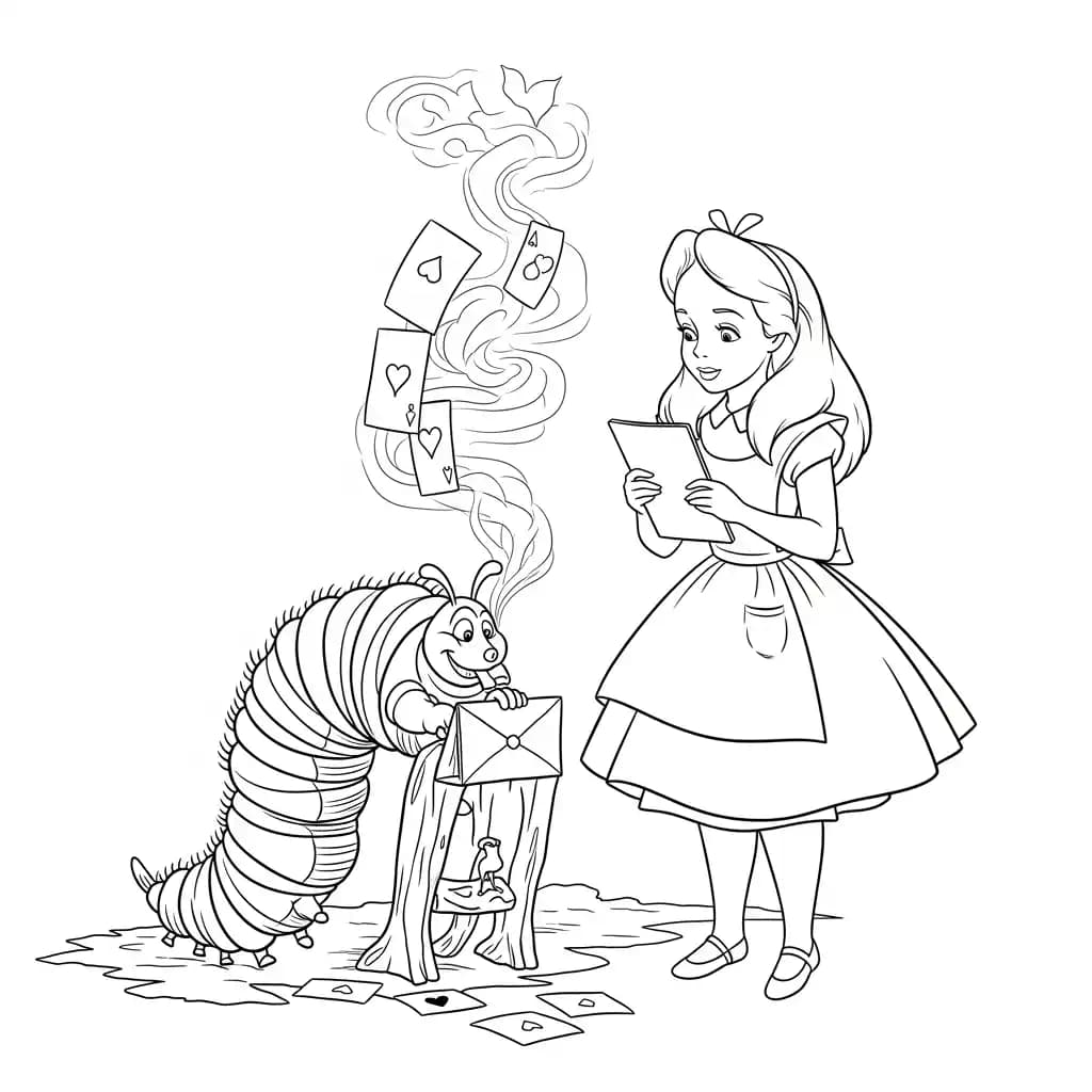 alice tomando chá com o chapeleiro maluco – desenho para colorir