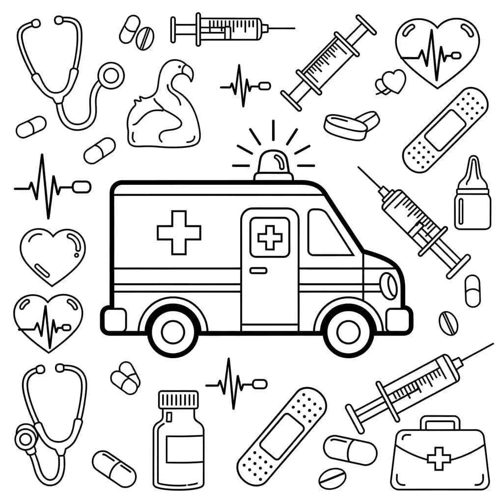 ambulância infantil para imprimir e colorir