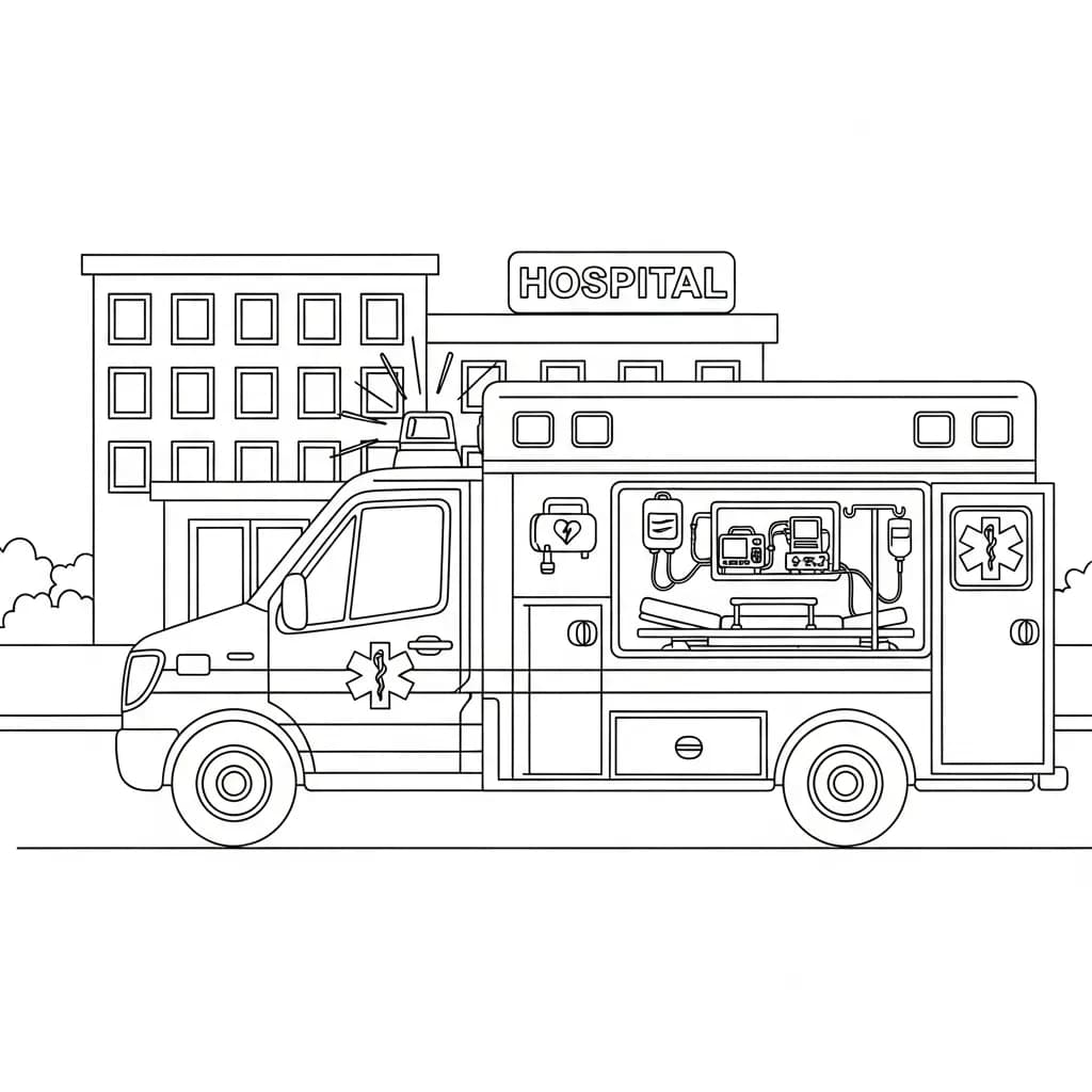 ambulância infantil para imprimir e colorir