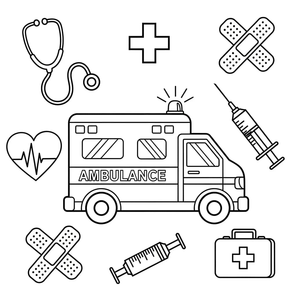 ambulância infantil para imprimir e colorir