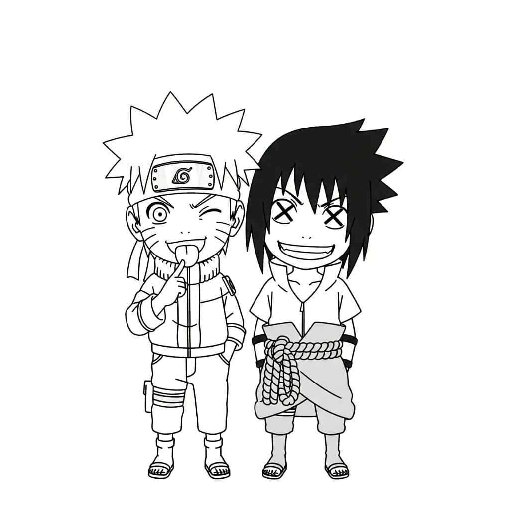 Desenhos de anime para colorir com personagens famosos em traços grossos e fundo branco, prontos para imprimir e pintar