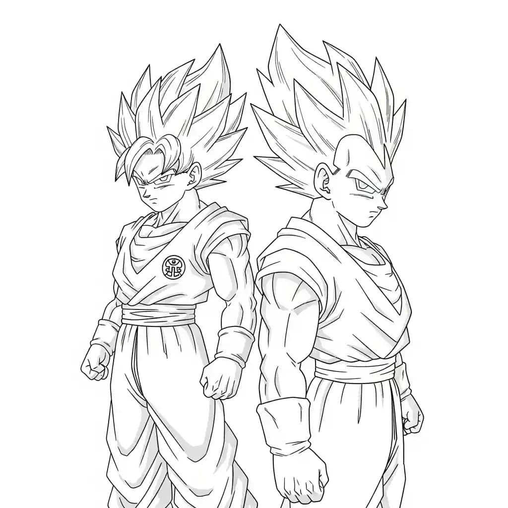 Desenhos de anime para colorir com personagens famosos em traços grossos e fundo branco, prontos para imprimir e pintar