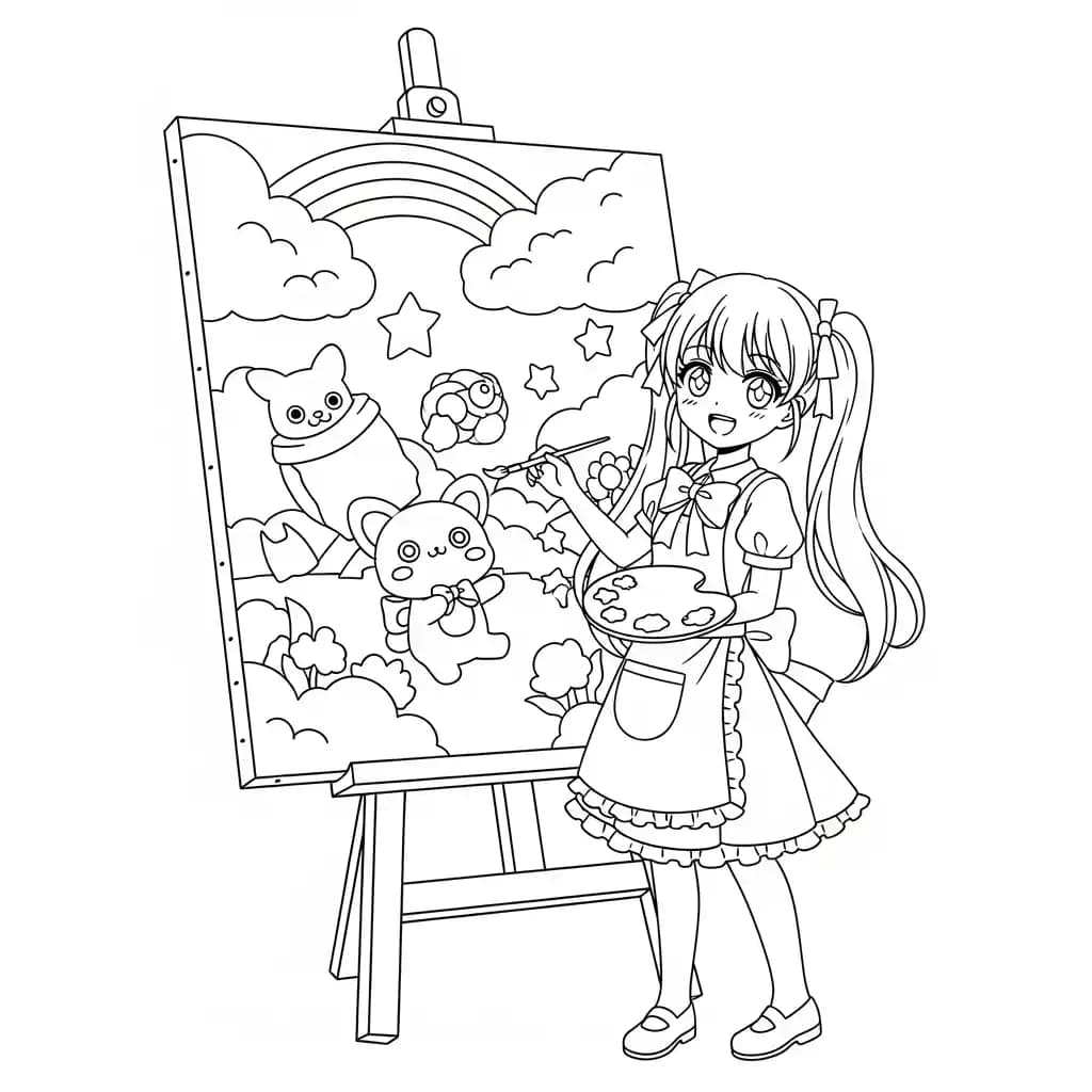 Desenhos de anime para colorir com personagens famosos em traços grossos e fundo branco, prontos para imprimir e pintar