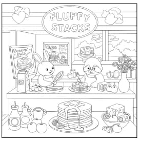 Desenho para Colorir Cozy Friends: Panda e Coruja Acampando Desenhos de Cozy Friends para Imprimir e Colorir