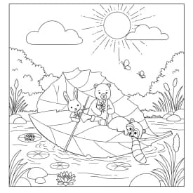 Desenho para Colorir Cozy Friends: Gatinho e Patinho Fazendo Biscoitos com Amor Desenhos de Cozy Friends para Imprimir e Colorir
