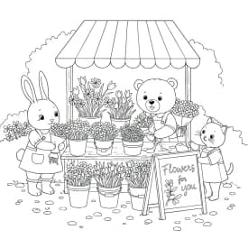 Desenho para Colorir Cozy Friends: Comidinha com Gatinho, Coelhinho e Ursinho Desenhos de Cozy Friends para Imprimir e Colorir