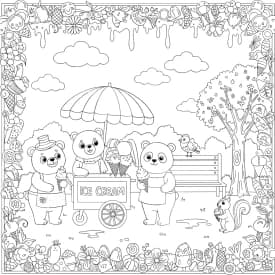 Desenho para Colorir Cozy Friends: Ursinho e Passarinho no Cantinho Stay Cozy Desenhos de Cozy Friends para Imprimir e Colorir