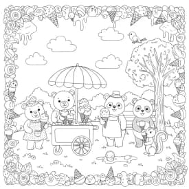 Desenho para Colorir Cozy Friends: Piquenique com Coelhinho e Esquilo em um Good Day Desenhos de Cozy Friends para Imprimir e Colorir