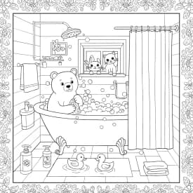 Desenho para Colorir Cozy Friends: Gatinho Dormindo com Sweet Dreams Desenhos de Cozy Friends para Imprimir e Colorir