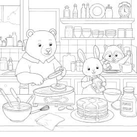 Desenho para Colorir Cozy Friends: Piquenique com Coelhinho e Esquilo em um Good Day Desenhos de Cozy Friends para Imprimir e Colorir