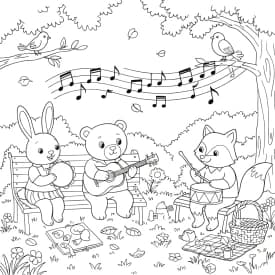Desenho para Colorir Cozy Friends: Cachorrinho e Gatinho em um Good Morning Aconchegante Desenhos de Cozy Friends para Imprimir e Colorir