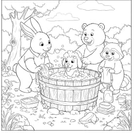 Um dia divertido no salão com as amigas do Cozy Friends em um desenho para colorir Desenhos de Cozy Friends para Imprimir e Colorir