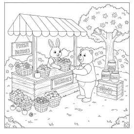 Desenho para Colorir Cozy Friends: Ursinho e Passarinho no Cantinho Stay Cozy Desenhos de Cozy Friends para Imprimir e Colorir