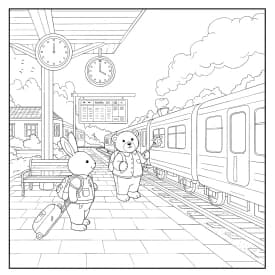Desenho para Colorir Cozy Friends: Ursinho e Passarinho no Cantinho Stay Cozy Desenhos de Cozy Friends para Imprimir e Colorir