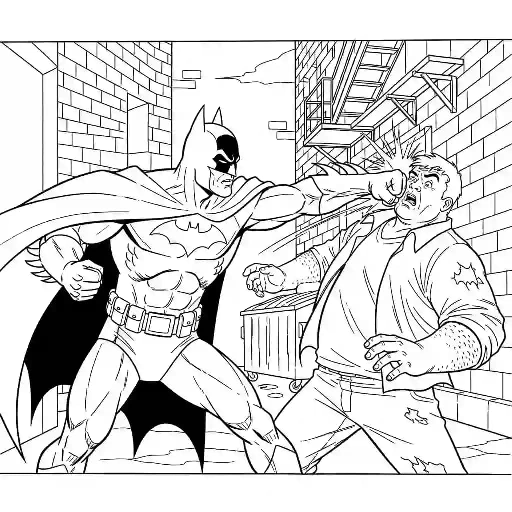 Desenhos do Batman para colorir com cenas de ação, fundo branco e traços grossos, perfeitos para imprimir e pintar
