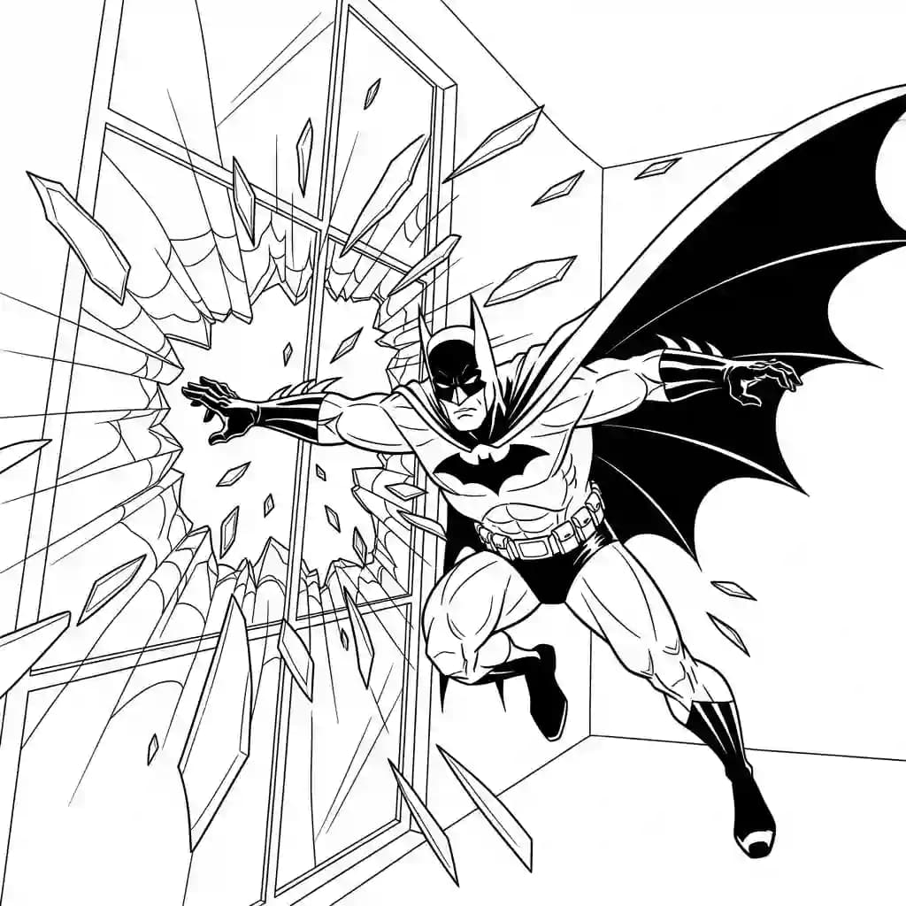 Desenhos do Batman para colorir com cenas de ação, fundo branco e traços grossos, perfeitos para imprimir e pintar