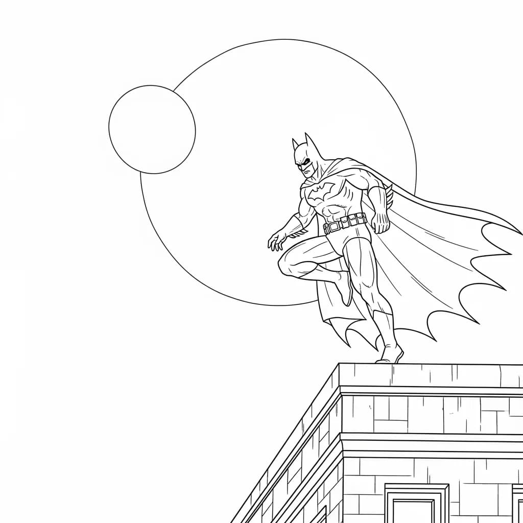 Desenhos do Batman para colorir com cenas de ação, fundo branco e traços grossos, perfeitos para imprimir e pintar