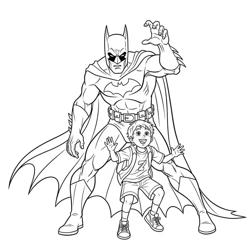 Desenhos do Batman para colorir com cenas de ação, fundo branco e traços grossos, perfeitos para imprimir e pintar