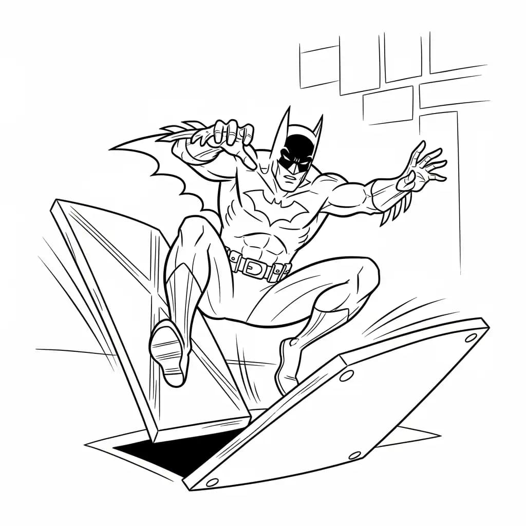 Desenhos do Batman para colorir com cenas de ação, fundo branco e traços grossos, perfeitos para imprimir e pintar
