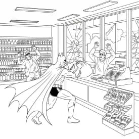 Desenhos do Batman para colorir com cenas de ação, fundo branco e traços grossos, perfeitos para imprimir e pintar