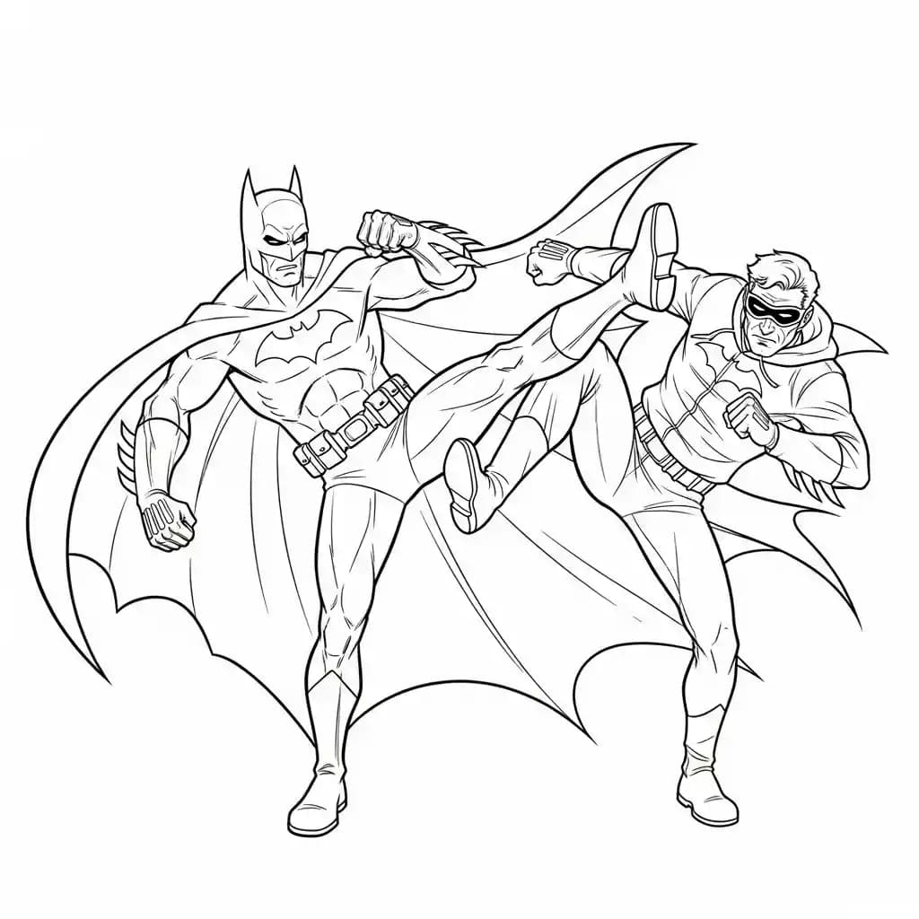 Desenhos do Batman para colorir com cenas de ação, fundo branco e traços grossos, perfeitos para imprimir e pintar