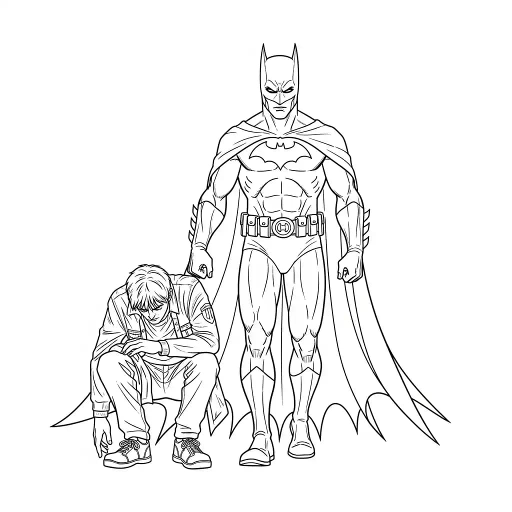 Desenhos do Batman para colorir com cenas de ação, fundo branco e traços grossos, perfeitos para imprimir e pintar