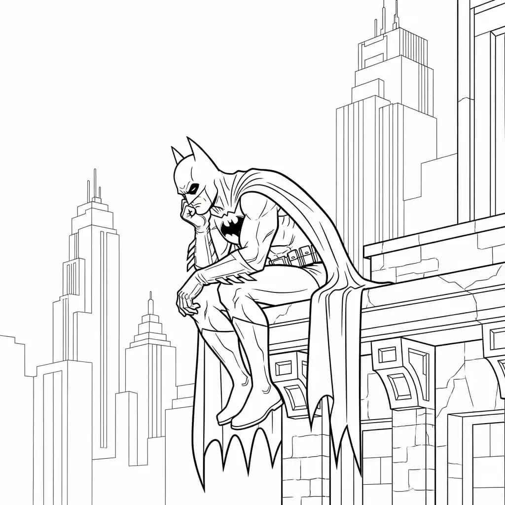 Desenhos do Batman para colorir com cenas de ação, fundo branco e traços grossos, perfeitos para imprimir e pintar