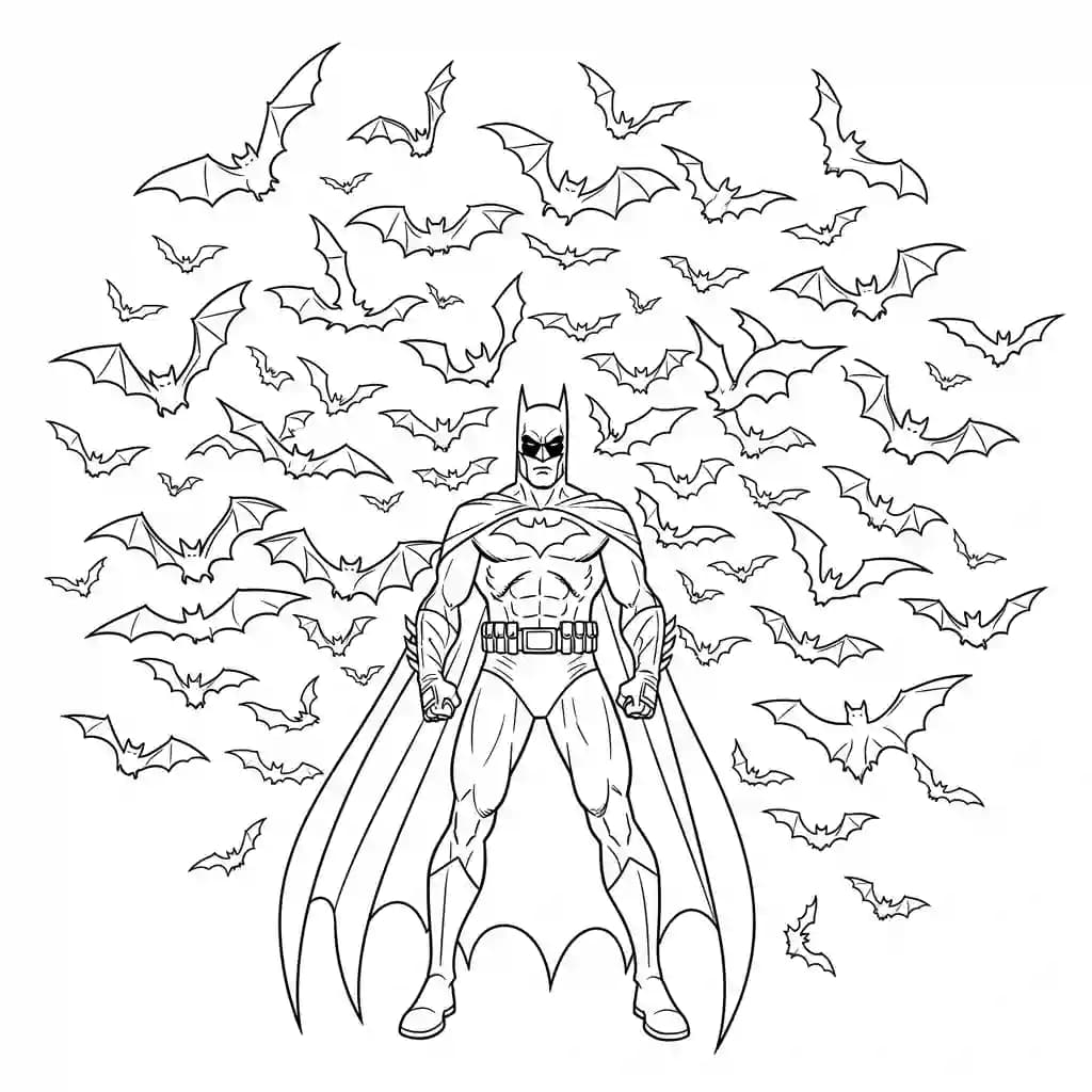Desenhos do Batman para colorir com cenas de ação, fundo branco e traços grossos, perfeitos para imprimir e pintar