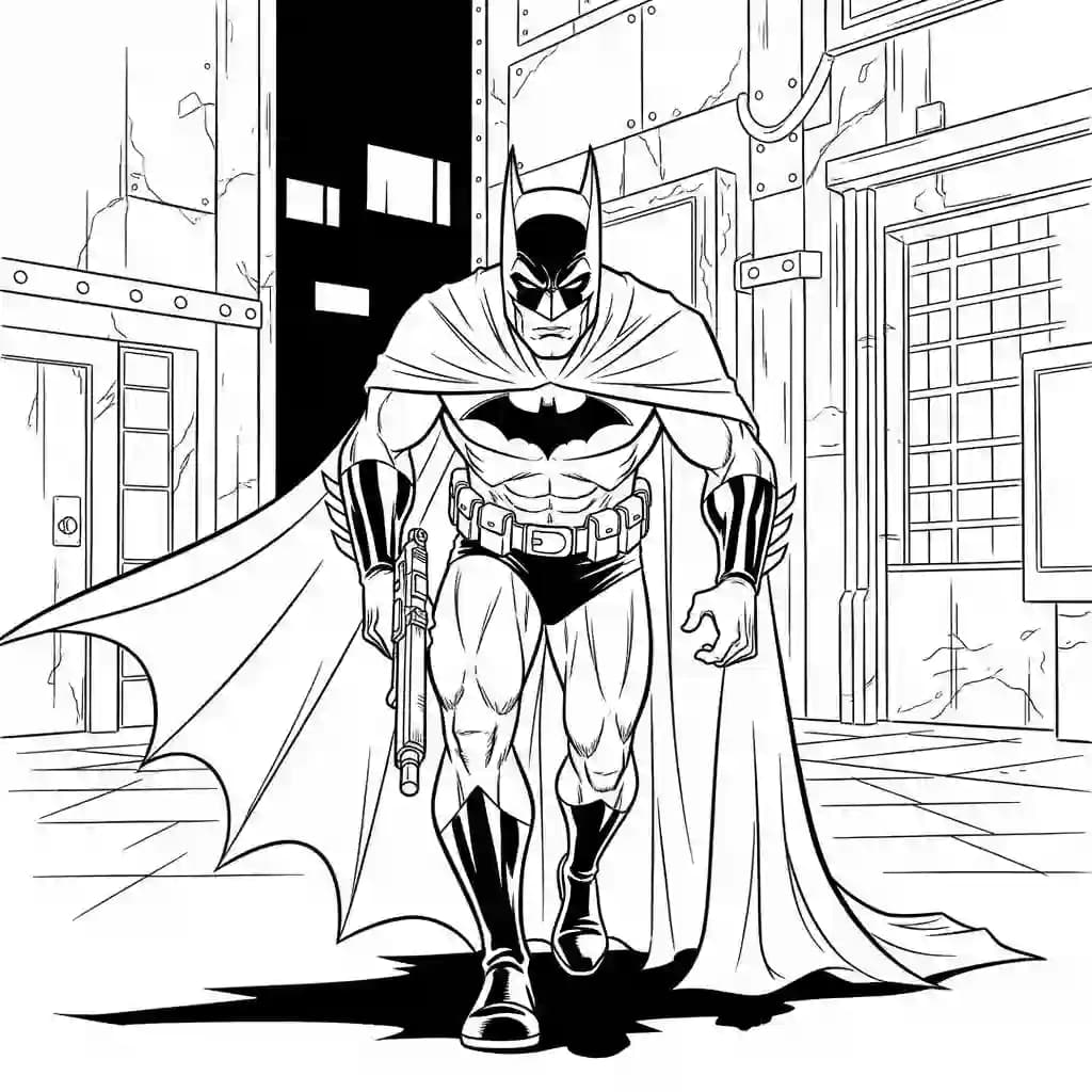 Desenhos do Batman para colorir com cenas de ação, fundo branco e traços grossos, perfeitos para imprimir e pintar