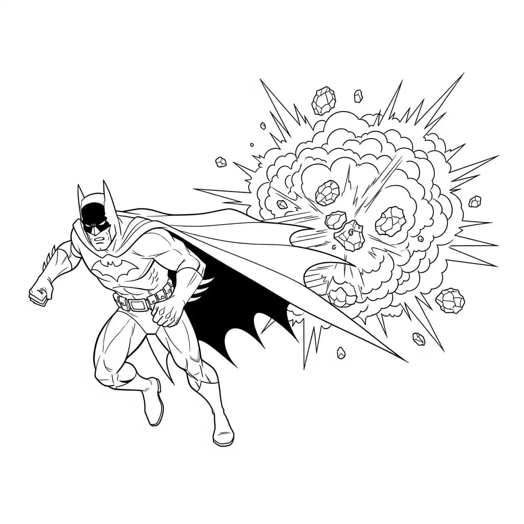 Desenhos do Batman para colorir com cenas de ação, fundo branco e traços grossos, perfeitos para imprimir e pintar