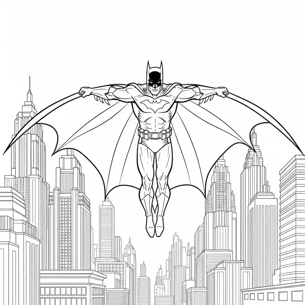 Desenhos do Batman para colorir com cenas de ação, fundo branco e traços grossos, perfeitos para imprimir e pintar