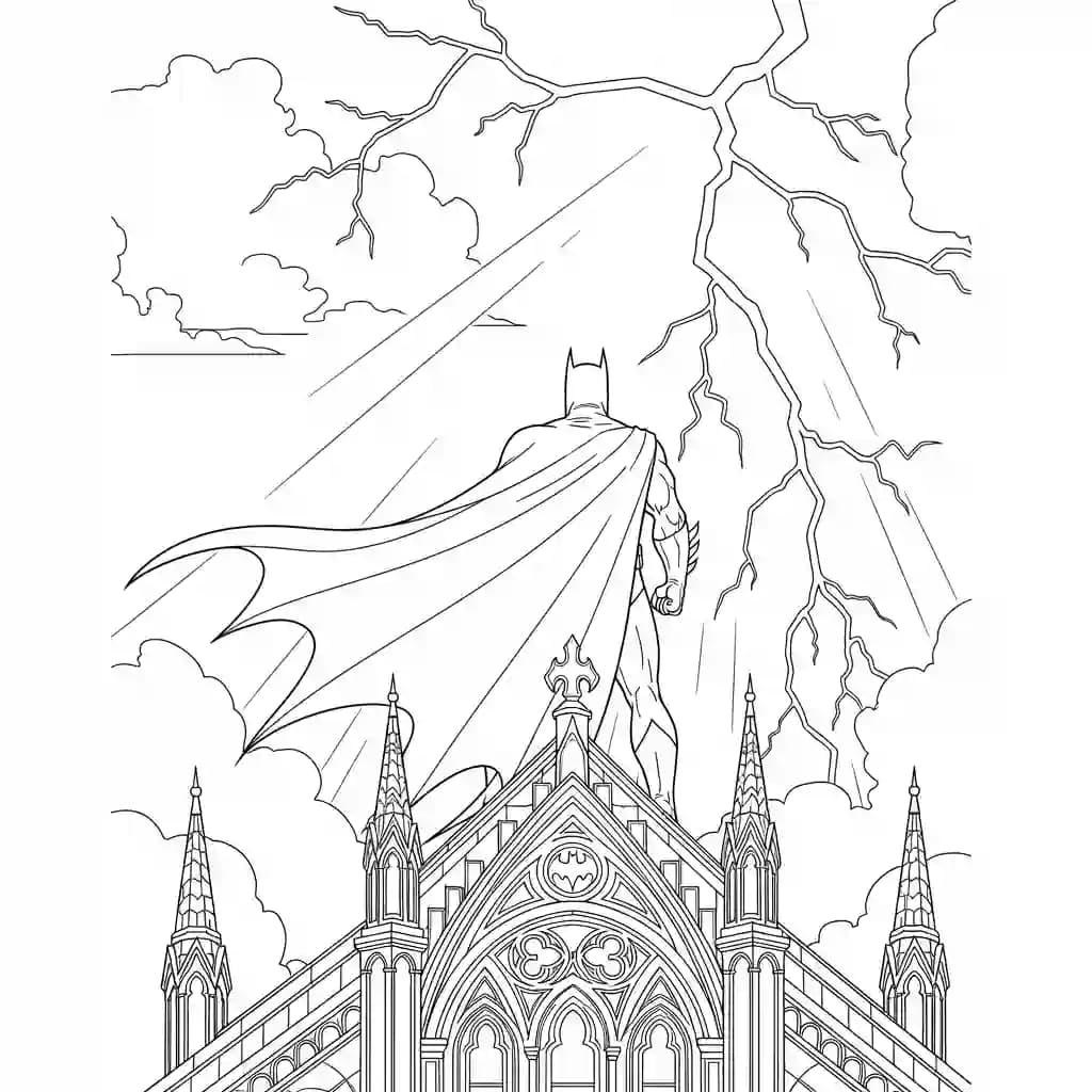 Desenhos do Batman para colorir com cenas de ação, fundo branco e traços grossos, perfeitos para imprimir e pintar